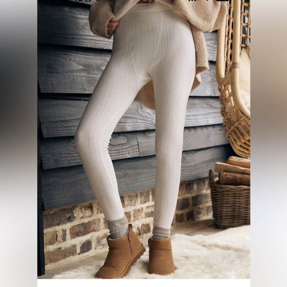 Cream Ribbed Leggings - Picture 2 of 6